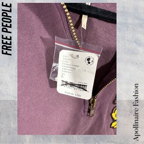 FREE PEOPLE SPORT SWEATSHIRT IN PURPLE COMBO NWT LARGE EMBELLISHED - Picture 7 of 7
